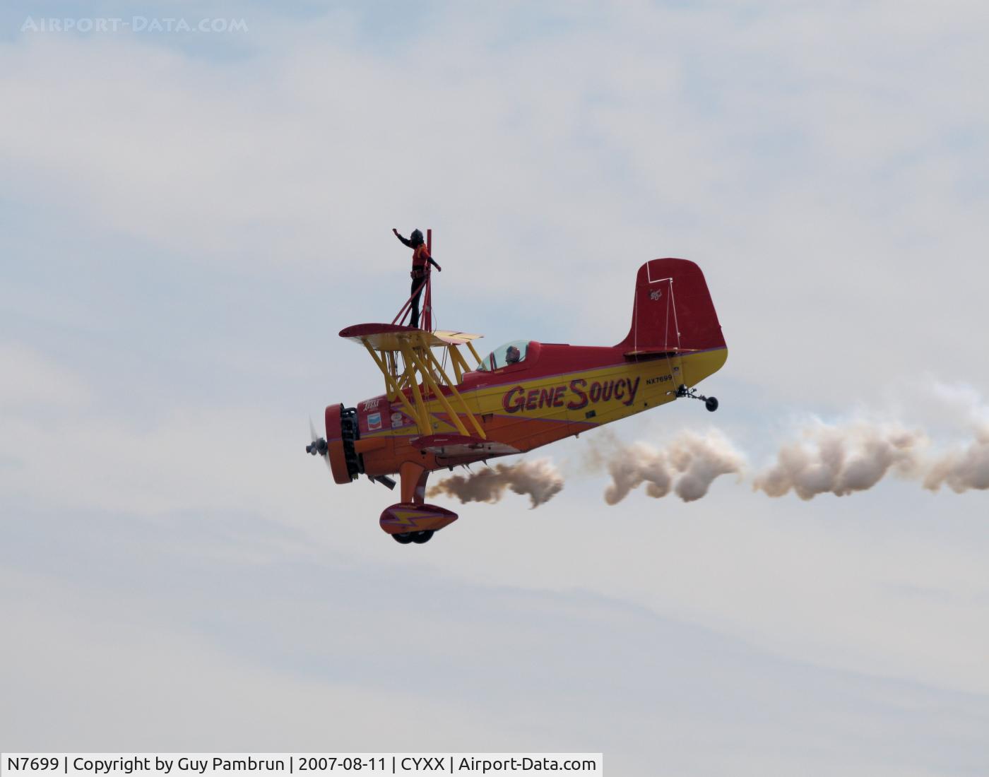 N7699, 1972 Grumman G-164A Show Cat C/N 1004, Gene Soucy and his female wing walker. She has been doing it for 18 years