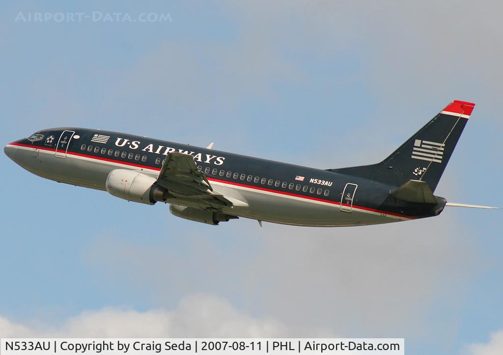 N533AU, 1989 Boeing 737-3B7 C/N 24515, Departing rw 27L.
