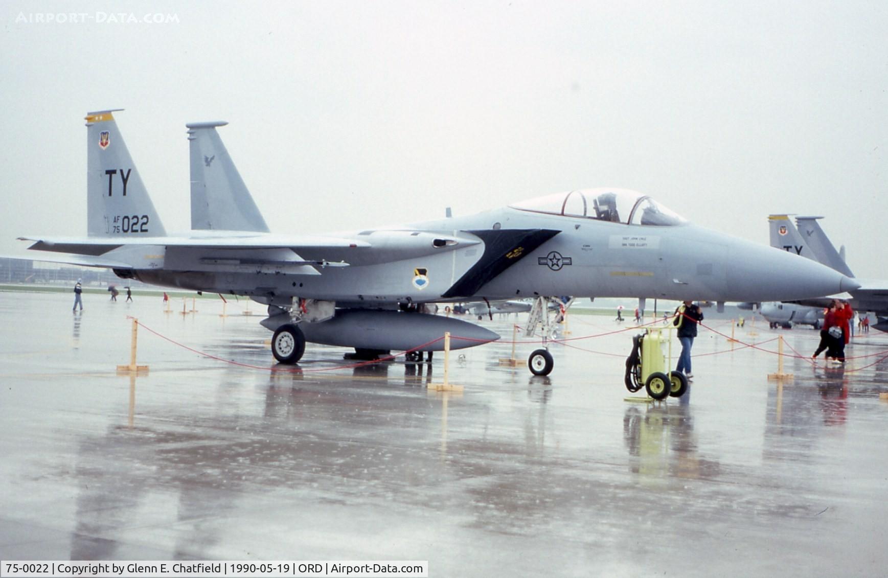 75-0022, McDonnell Douglas F-15A-13-MC Eagle C/N 0118/A102, F-15A at the ANG/AFR open house.  Very rainy day.