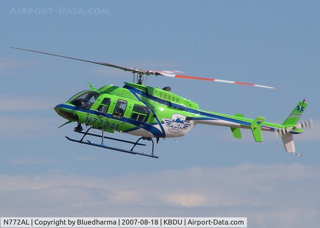 N772AL, 1996 Bell 407 C/N 53040, Flying in for a quick display at Boulder Open House (AirLife Denver)