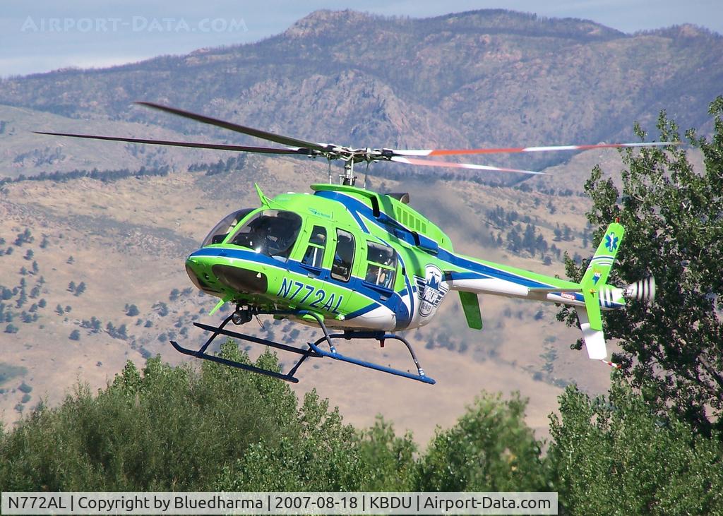 N772AL, 1996 Bell 407 C/N 53040, Flying in for a quick display at Boulder Open House (AirLife Denver)