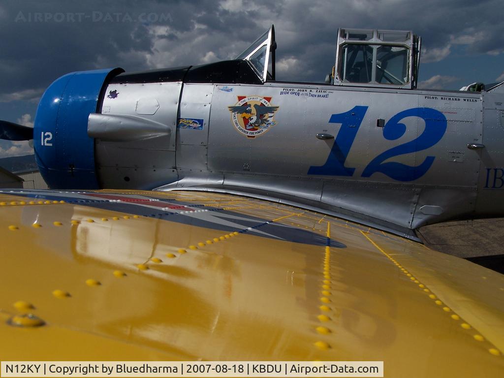 N12KY, 1943 North American SNJ-5 Texan Texan C/N 90995, The Spirit of '44 parked on display at Boulder Open House.