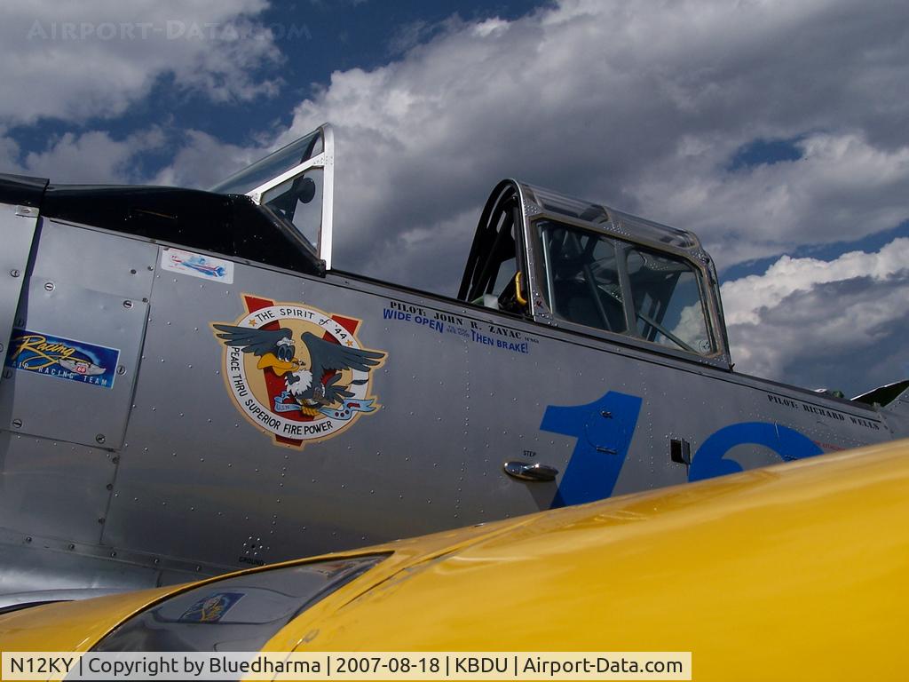 N12KY, 1943 North American SNJ-5 Texan Texan C/N 90995, The Spirit of '44 parked on display at Boulder Open House.