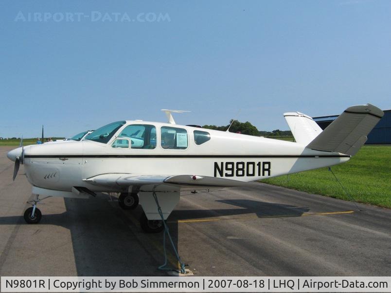 N9801R, 1960 Beech M35 Bonanza C/N D-6335, On the ramp at Lancaster, OH