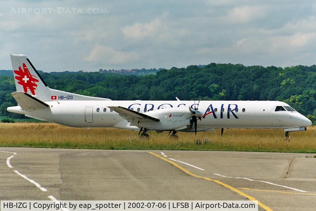 HB-IZG, 1995 Saab 2000 C/N 2000-010, on taxiway bravo to holdingpoint 16