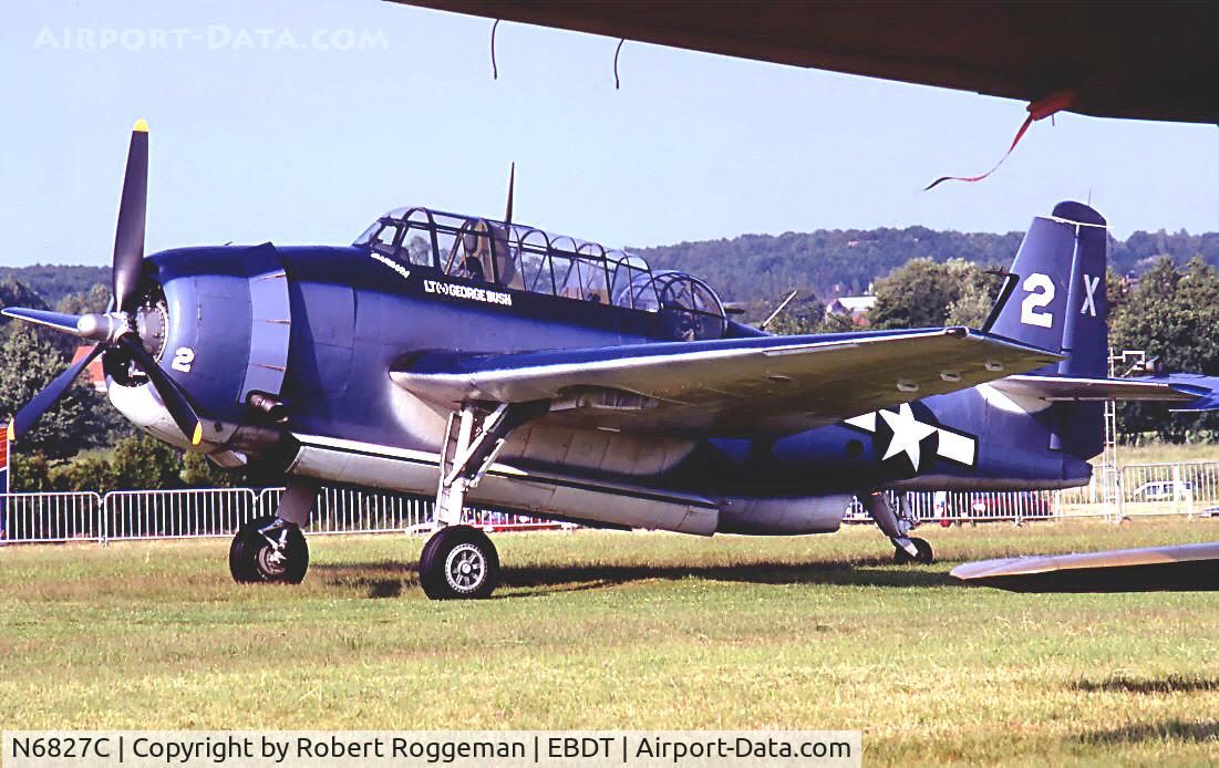 N6827C, 1944 Grumman TBM-3E Avenger C/N 4015, C/N 4015.Painted as X 2 VT-51 Lt George Bush named Barbara after his wive.1990-07.Now VH-TBM.