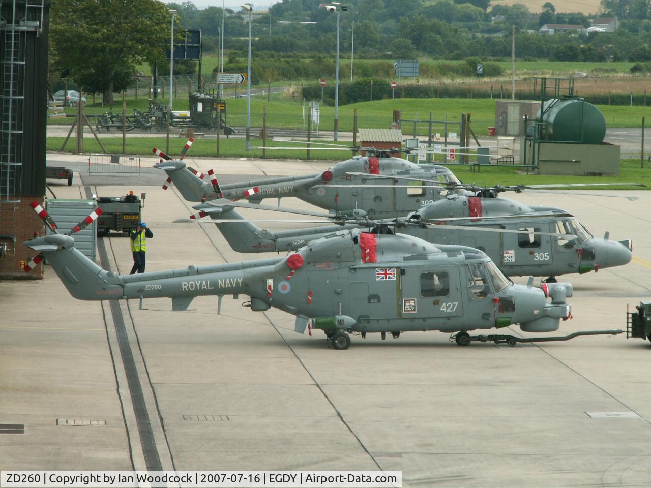 ZD260, 1983 Westland Lynx HAS.8DSP C/N 292, Westland Lynx HMA.8/With others on the ramp at Yeovilton