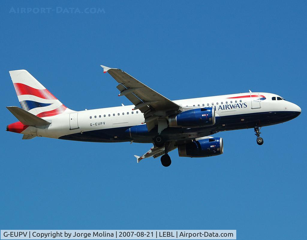 G-EUPV, 2001 Airbus A319-131 C/N 1423, On short final RWY 07L.