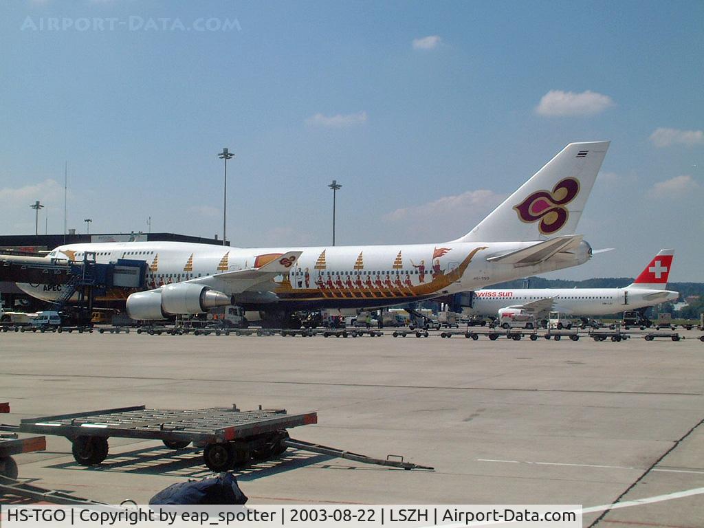 HS-TGO, 1993 Boeing 747-4D7 C/N 26609, at the gate nice painting