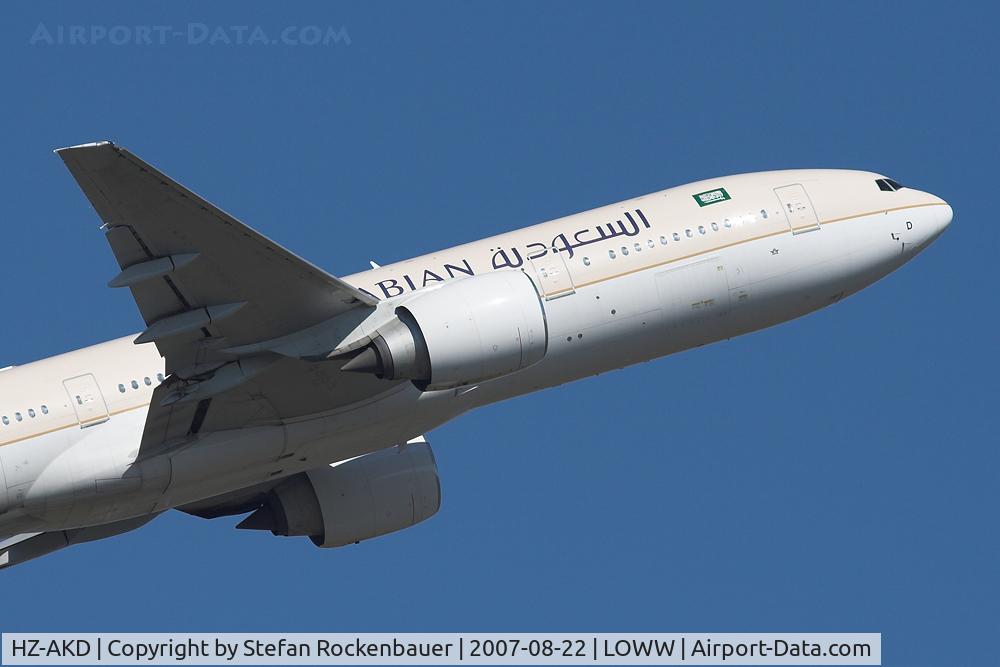 HZ-AKD, 1997 Boeing 777-268/ER C/N 28347, Rocketing out of VIE.