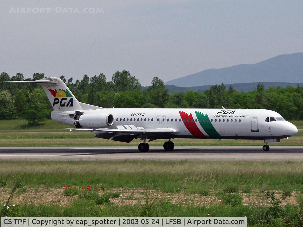 CS-TPF, 1999 Fokker 100 (F-28-0100) C/N 11258, departing runway 16 to Oporto