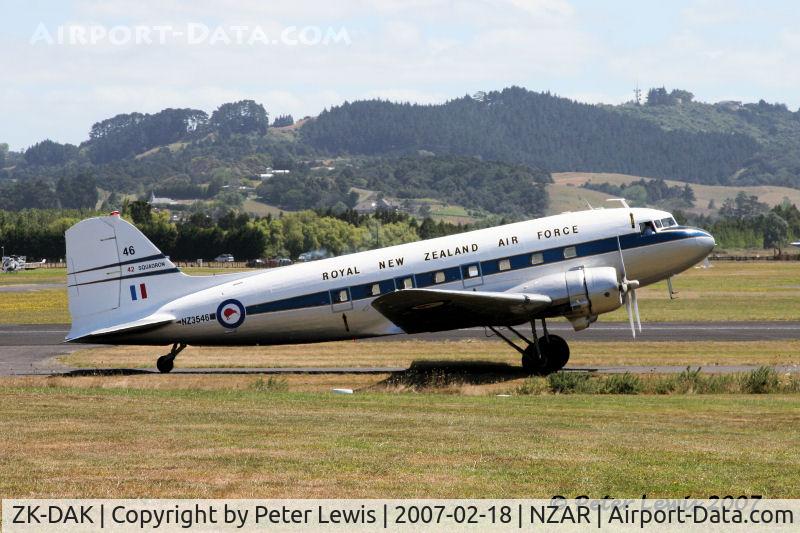 ZK-DAK, 1944 Douglas DC3C-S1C3G (C-47B) C/N 15035, Posing in its new RNZAF colours (which actually belonged to a different aircraft)
