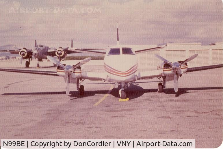 N99BE, 1970 Beech A60 C/N P-132, 1970 Beech Duke 3rd in front of Terminal at VNY in 1980.