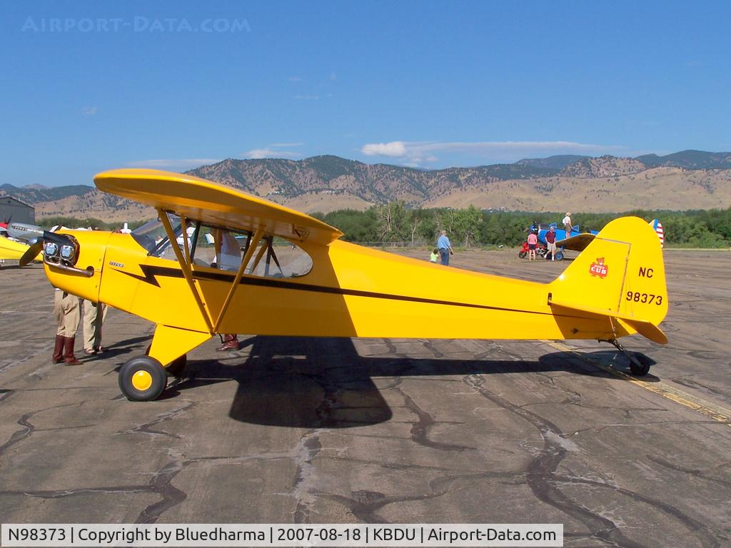 N98373, 1946 Piper J3C-65 Cub Cub C/N 18550, Parked for display at Boulder Open House.