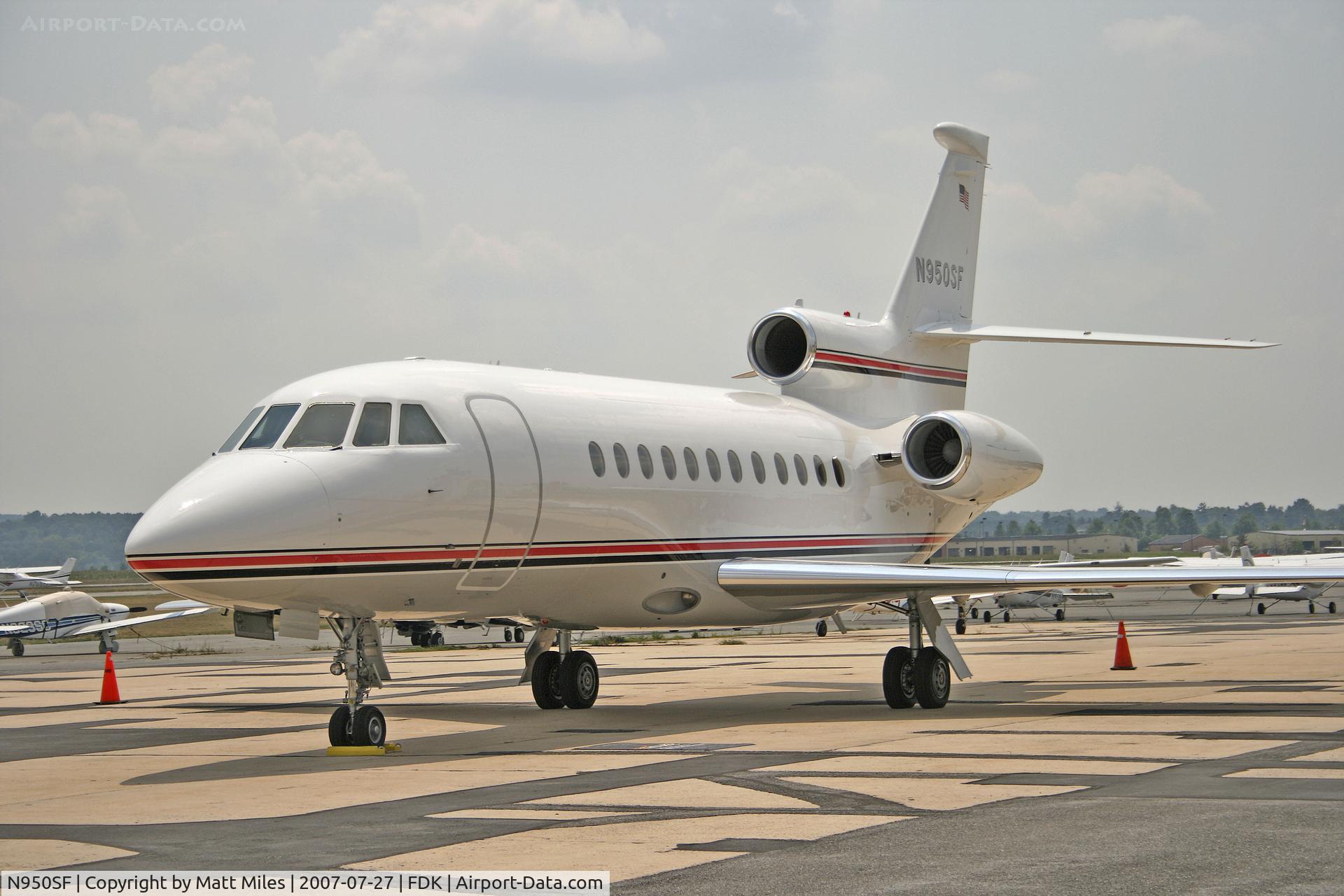 N950SF, 1988 Dassault-Breguet Falcon 900 C/N 50, sitting on the ramp in Frederick, MD. The owner of this bird, the Bechtel Corporation has a large office in Frederick.
