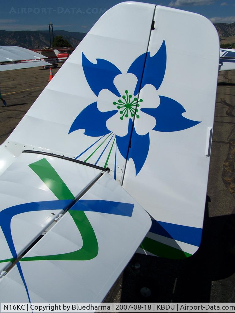 N16KC, Skystar Kitfox Model 4 Speedster C/N LCS151, Columbine markings Parked for Display Tail Detail