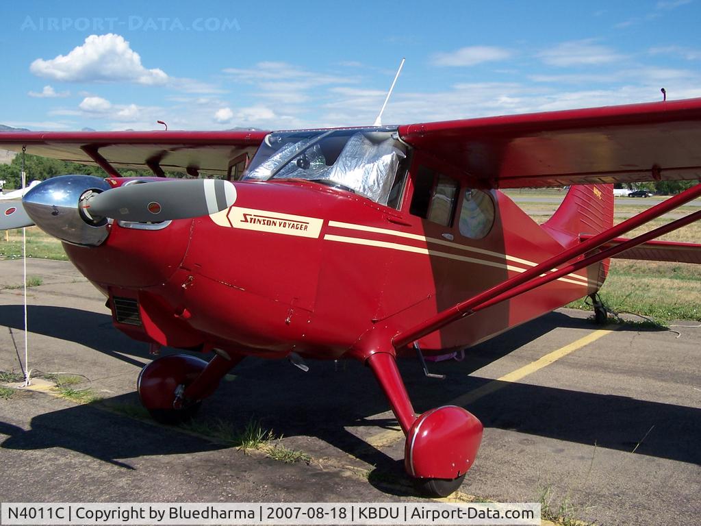 N4011C, 1948 Stinson 108-3 Voyager C/N 108-5011, Parked for display at Boulder Open House.