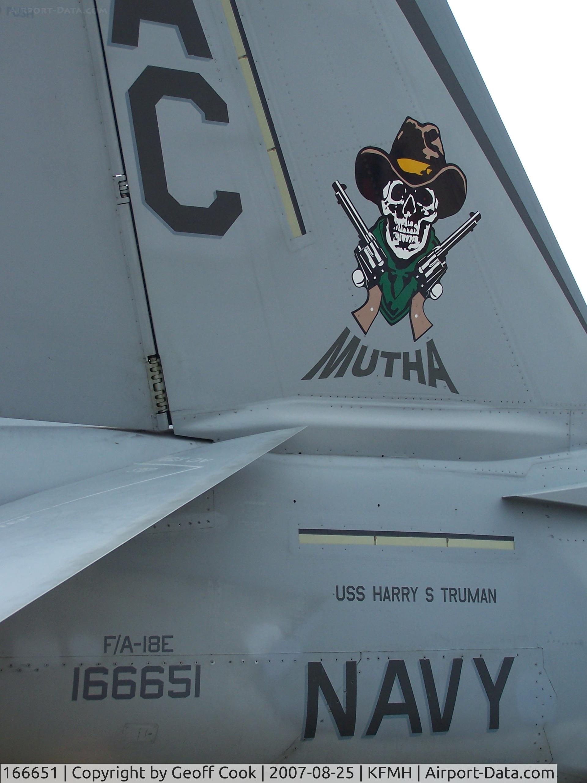 166651, Boeing F/A-18E Super Hornet C/N E114, 166651 F18 displays an interesting tail at the OTIS ANGB show 2007