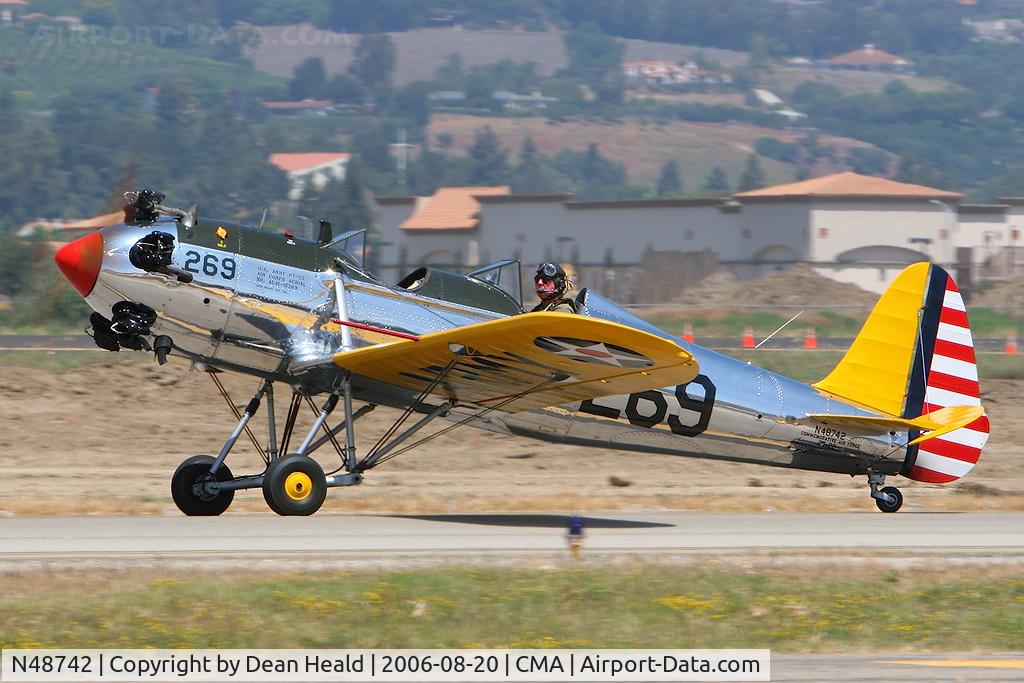 N48742, 1941 Ryan Aeronautical ST3KR C/N 1298, 1941 Ryan ST-3KR as PT-22 taxiing to RWY 26 for takeoff to perform at the 2006 Camarillo Airshow.