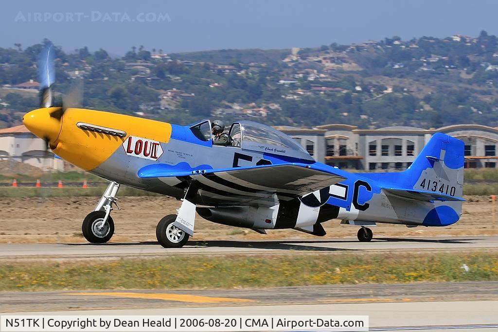 N51TK, North American F-51D Mustang C/N 44-63350, North American P-51D Lou IV N51TK taxiing to RWY 26 prior to his performance.