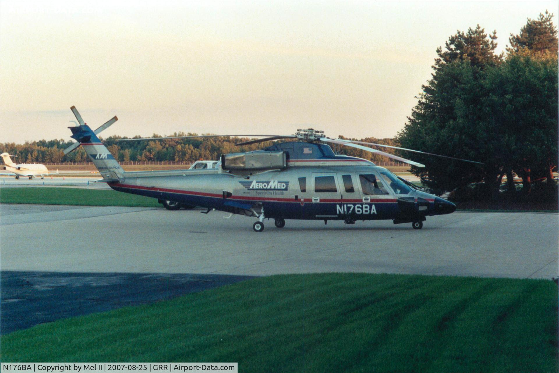N176BA, 1985 Sikorsky S-76B C/N 760317, Aero Med parked at Gerald R. Ford International Airport (GRR)