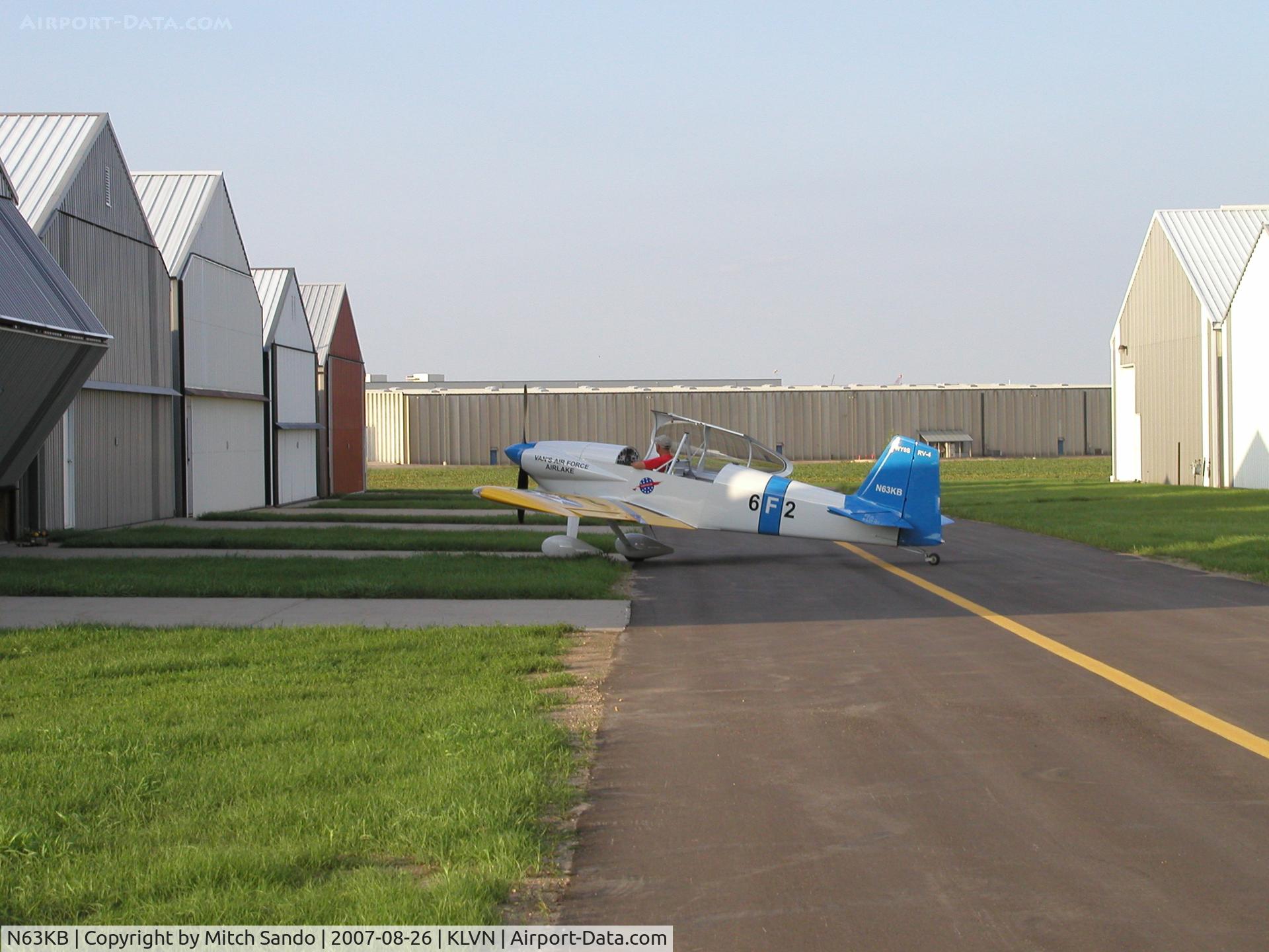 N63KB, 2006 Vans RV-4 C/N 2460, Parked infront of it's hangar.