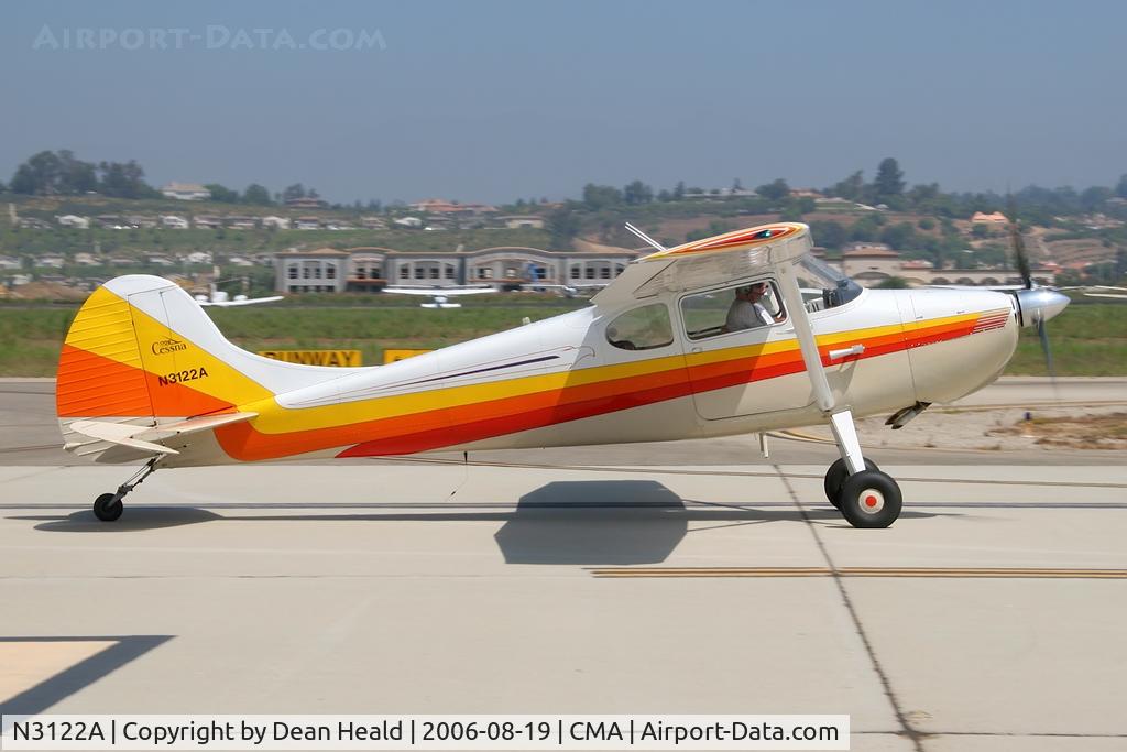 N3122A, 1953 Cessna 170B C/N 25766, This sharp looking 1953 Cessna 170B taxis to parking, after arrival, for display at the 2006 EAA Camarillo Airshow.