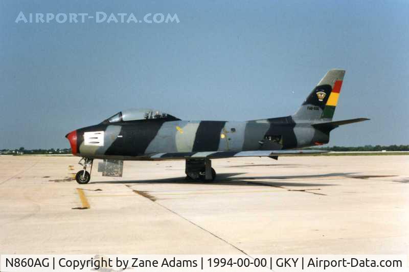 N860AG, 1952 North American F-86F Sabre C/N 191-362 (52-4666), As seen for first restoration engine run @1994 ex-Bolvian still in last Bolivian paint.