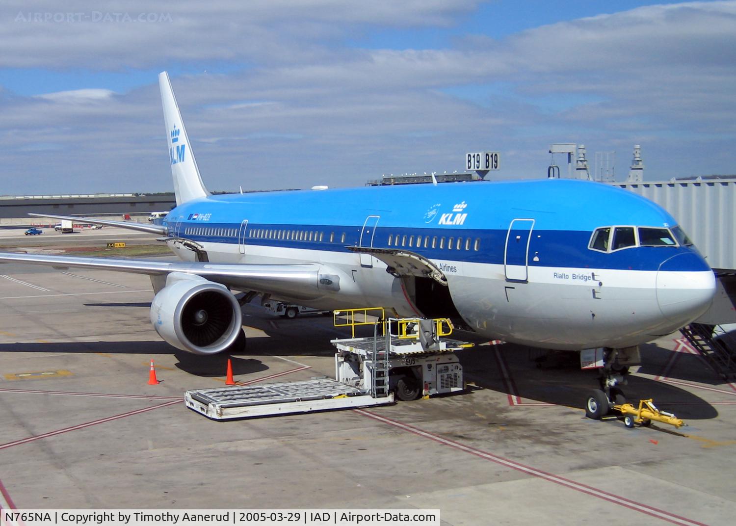 N765NA, 1996 Boeing 767-306 C/N 28098, My ride to Amsterdam.  Just $5 more in airfrare and $40 in taxi's I was able to spend some most of a day at the National Air and Space Museum Steven Udvar-Hazy Center at IAD.  Ex PH-BZE