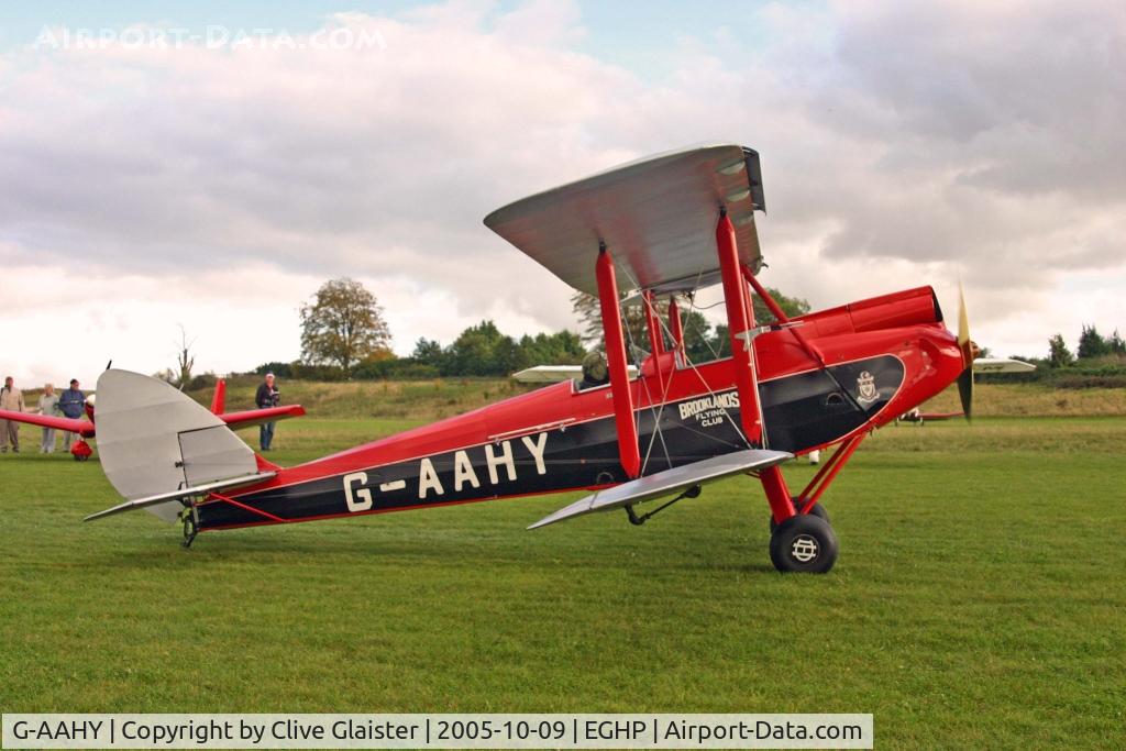 G-AAHY, 1929 De Havilland DH.60M Moth C/N 1362, Ex: G-AAHY > (CH-480) > HB-AFI > G-AAHY - Originally owned to, Gloster Aircraft Co Ltd May 1929 and currently in private hands since September 1996.