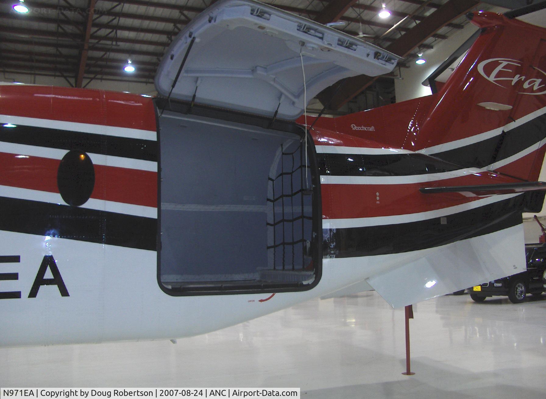 N971EA, 1999 Raytheon Aircraft Company 1900D C/N UE-387, 1999 Raytheon Beech 1900D Regional transport, two P&W-C PT6A-67D turboprops flat rated at 1,279 shp each, of ERA Aviation, Large baggage compartment, + lockers forward & underseat stowage. fixed horizontal stabilons each fuselage side improve cg range