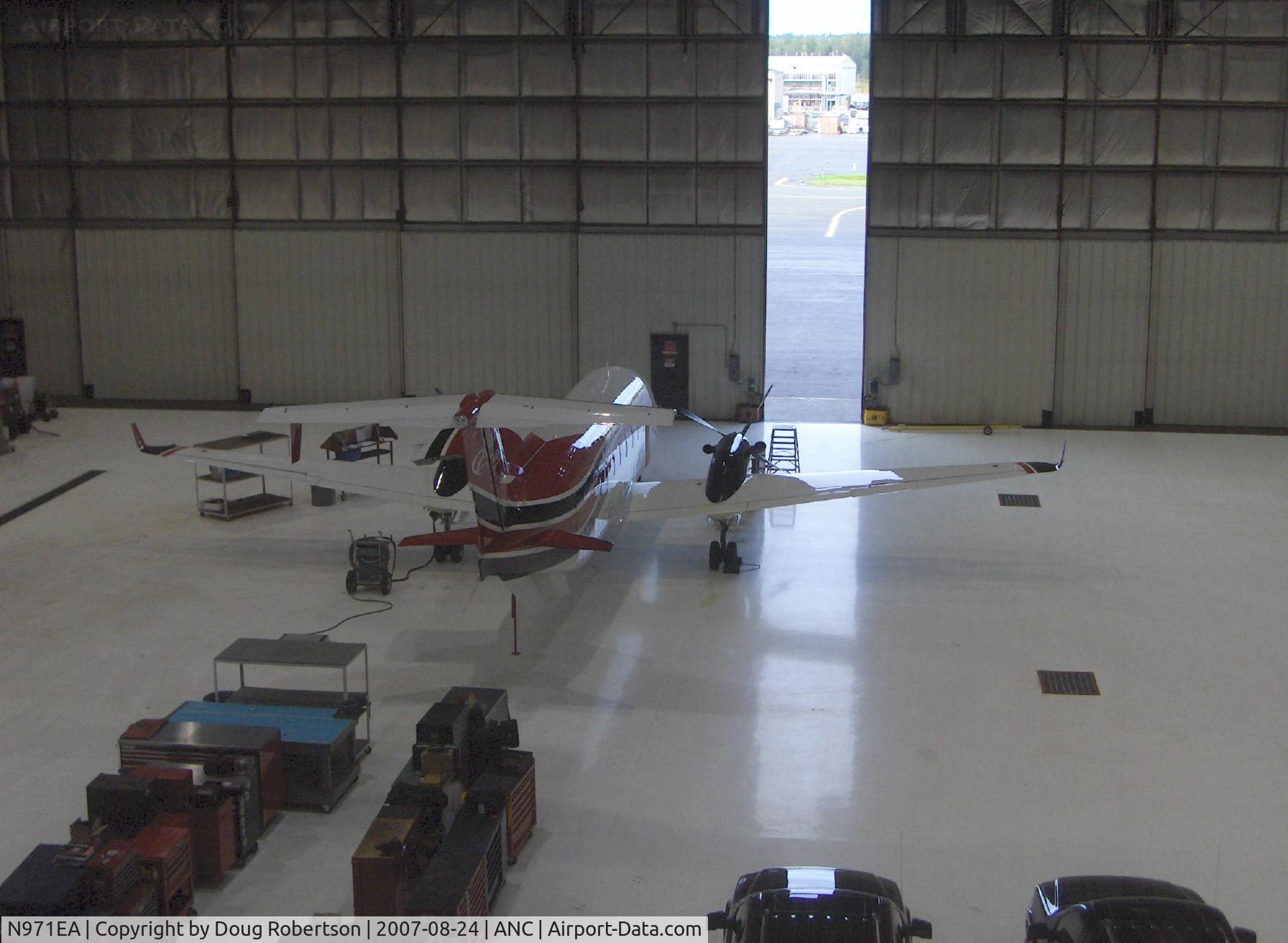 N971EA, 1999 Raytheon Aircraft Company 1900D C/N UE-387, 1999 Raytheon Beech 1900D Regional transport of ERA Aviation, T-tail-each tailplane has downward tailets near each tip. Horizontal rear fuselage stabilons improve cg range & twin ventral strakes improve directional stability & turbulence penetration