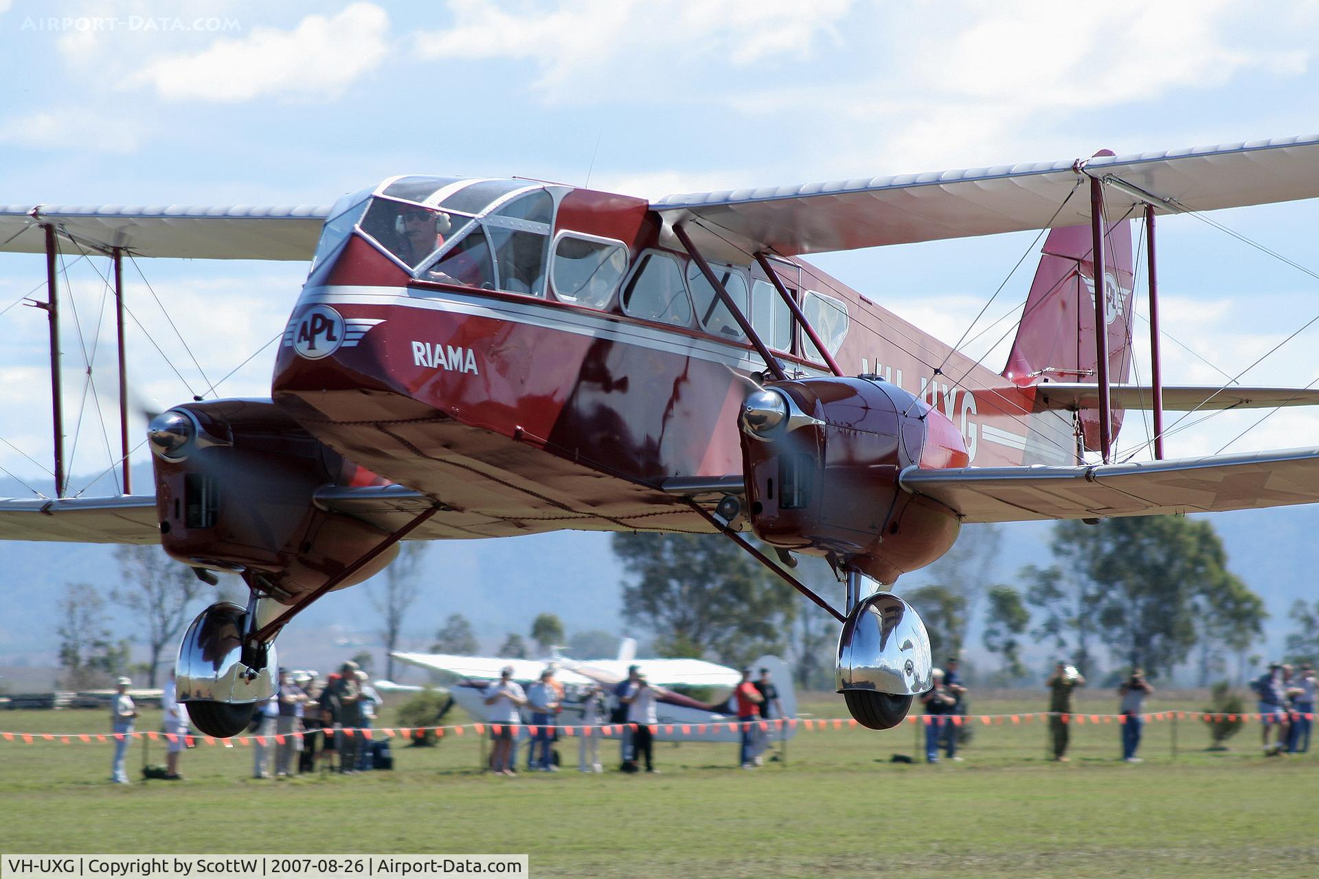 VH-UXG, 1934 De Havilland DH-84 Dragon 2 C/N 6077, image taken at the 16th annual festival of flight