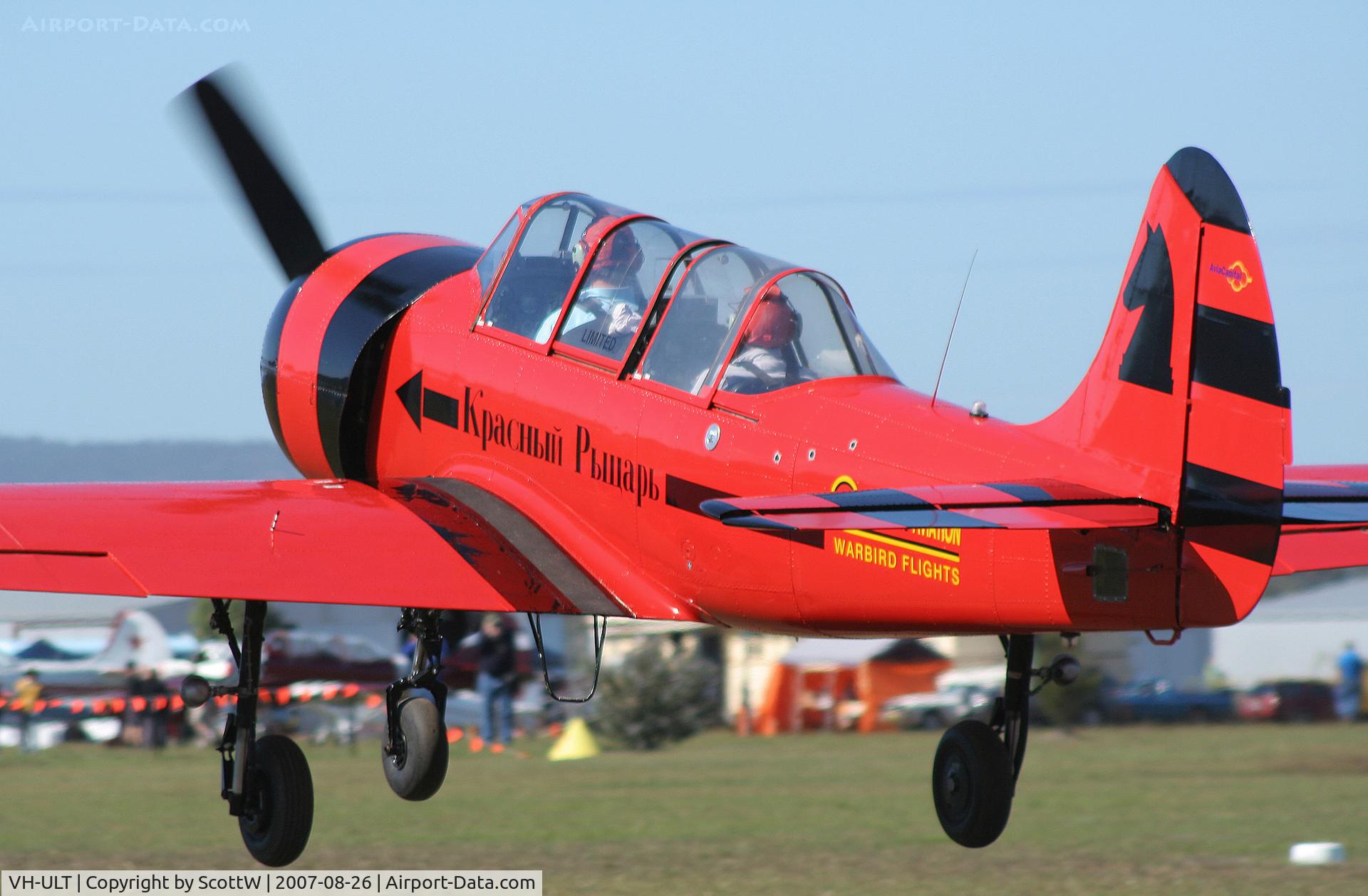 VH-ULT, 1986 Yakovlev YAK-52 C/N 867110, image taken at the 16th annual festival of flight