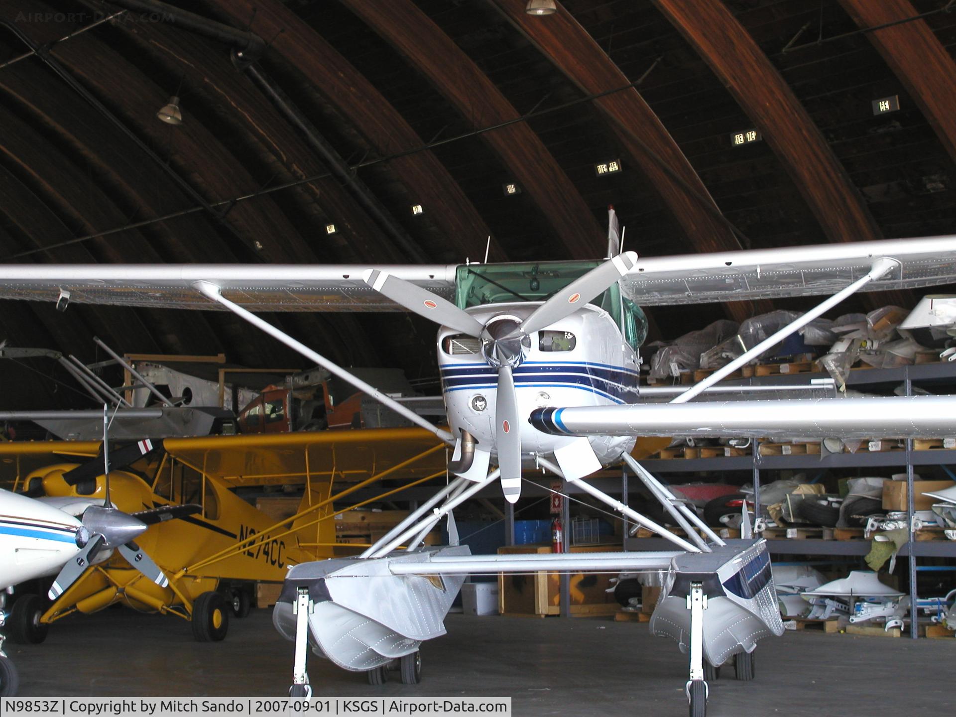 N9853Z, 1983 Cessna TU206G 6 II Turbo Stationair C/N U20606702, Parked inside Wipaire's Hangar.