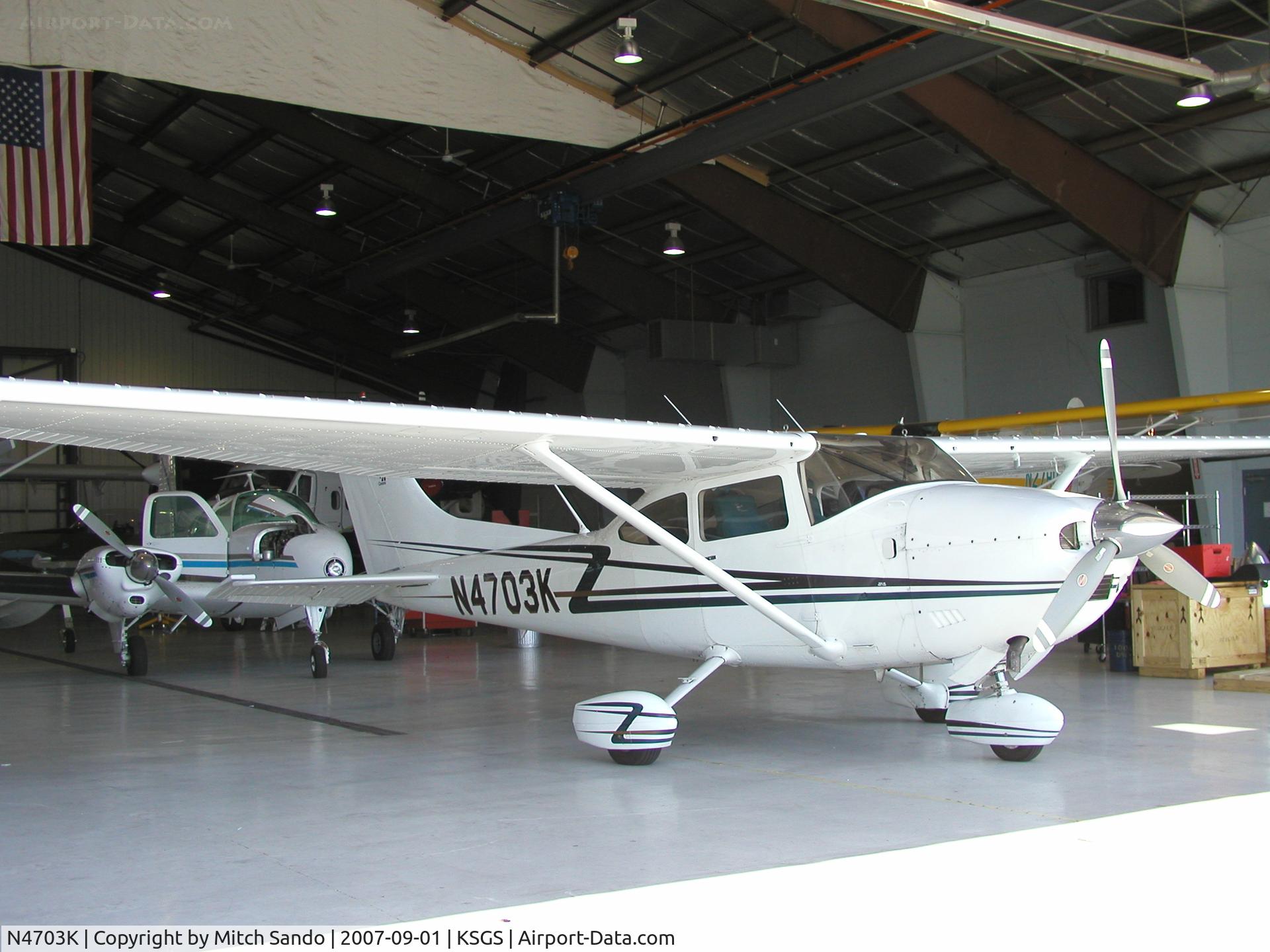 N4703K, 1975 Cessna 182P Skylane C/N 18263702, Parked inside Wipaire's Hangar.