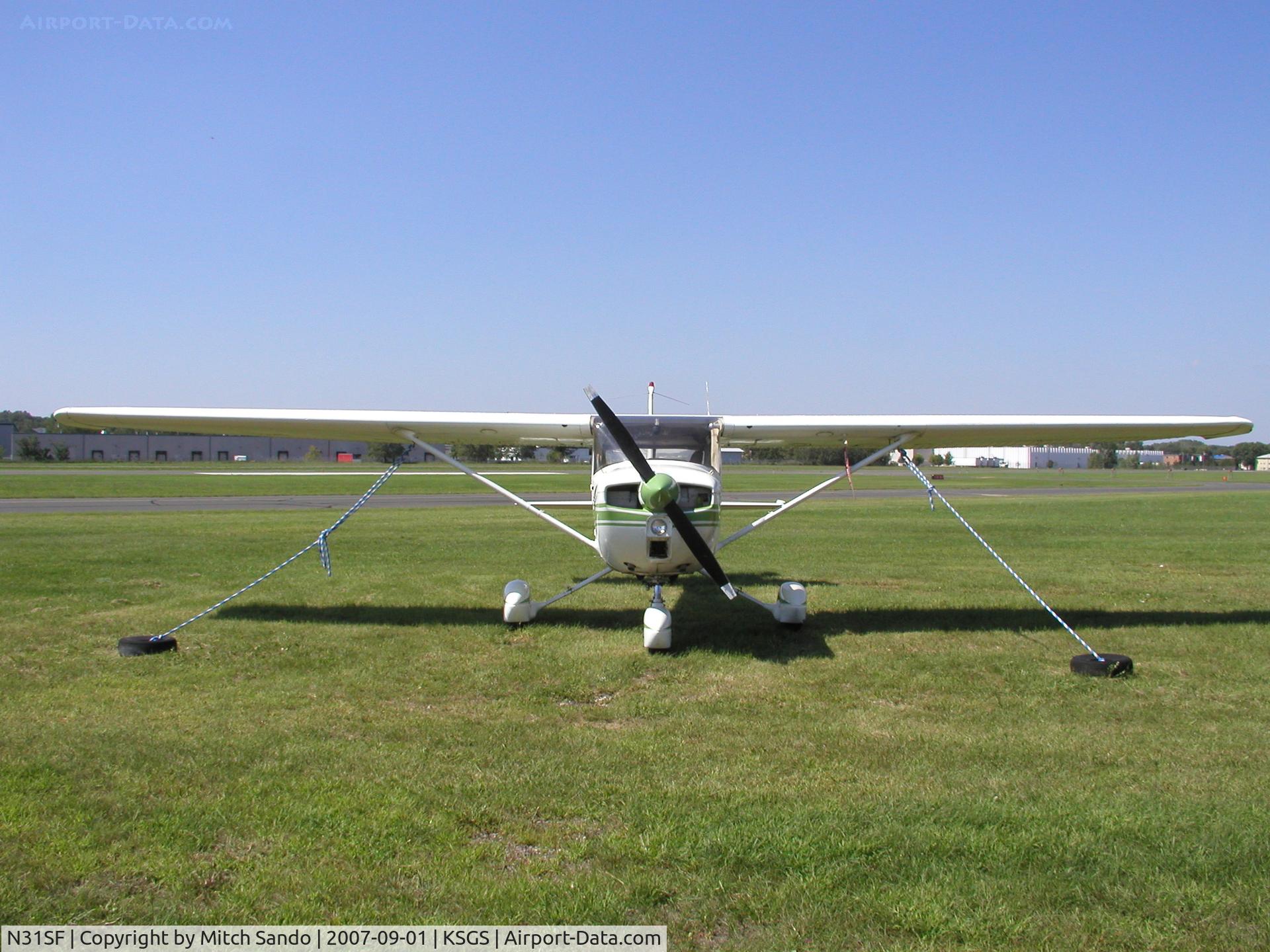 N31SF, 1975 Cessna 150M C/N 15076627, Tied down at Fleming Field.