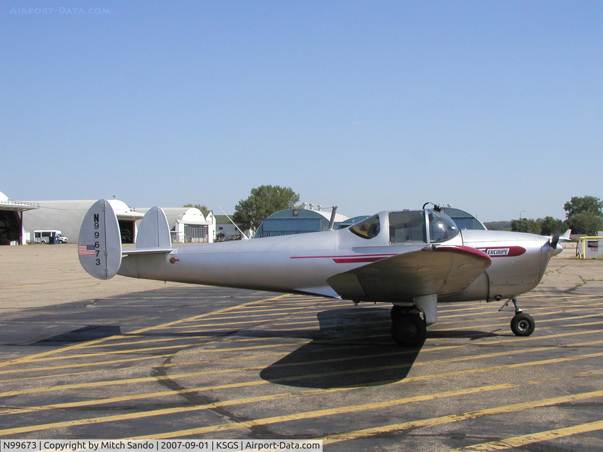 N99673, 1946 Erco 415C Ercoupe C/N 2296, Parked at the fuel pumps at Fleming Field.