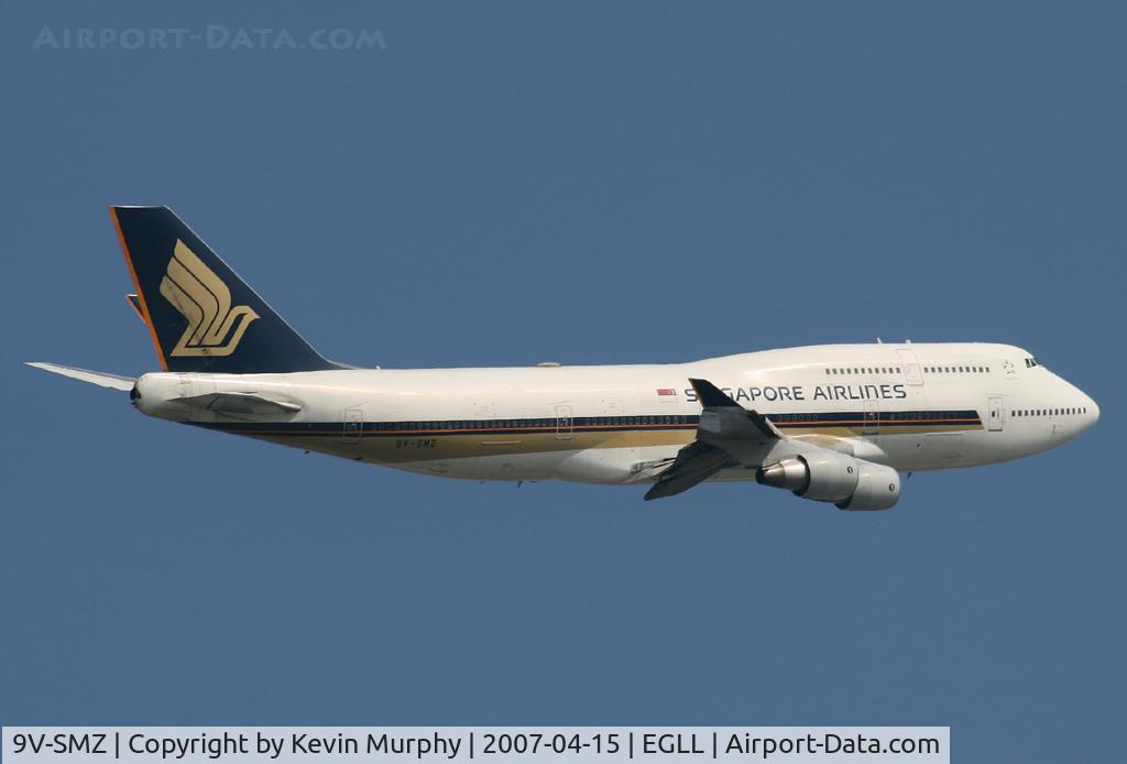 9V-SMZ, 1994 Boeing 747-412 C/N 26549, Leaving LHR 09R