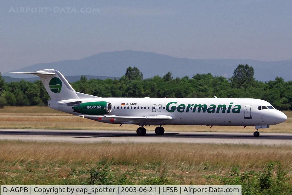 D-AGPB, 1989 Fokker 100 (F-28-0100) C/N 11278, departing to LCA