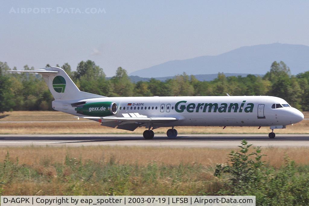 D-AGPK, 1990 Fokker 100 (F-28-0100) C/N 11313, departing rwy 16
