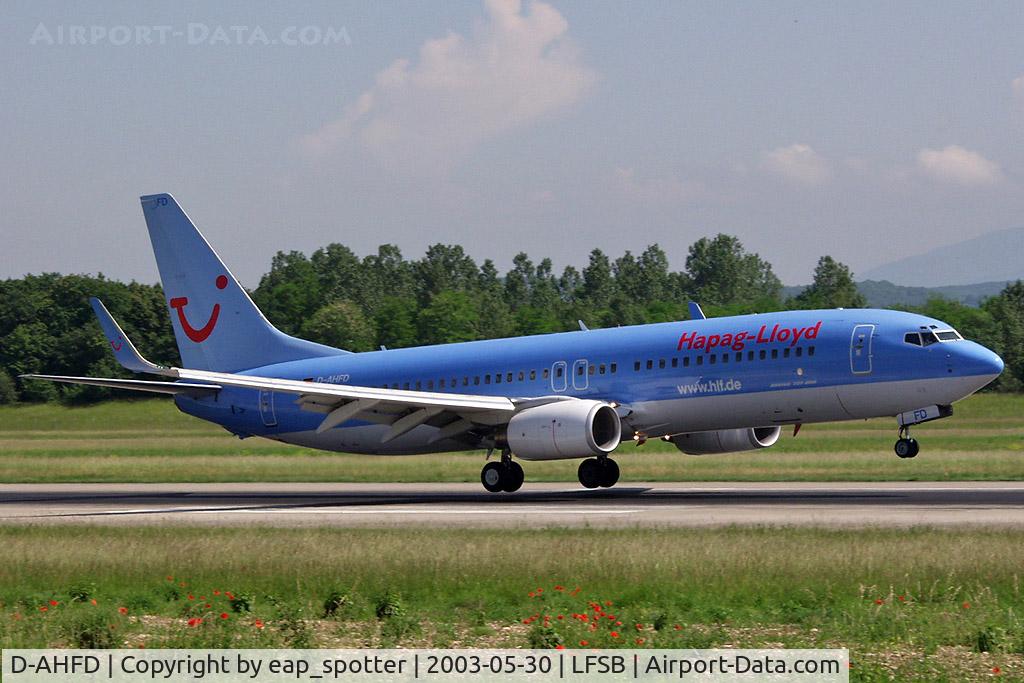 D-AHFD, 1998 Boeing 737-8K5 C/N 27978, landing on rwy 16