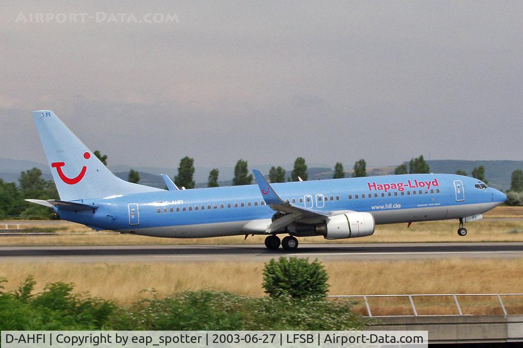 D-AHFI, 1999 Boeing 737-8K5 C/N 27984, landing on rwy 16