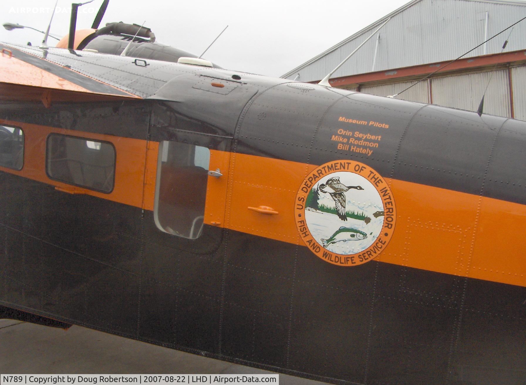 N789, 1943 Grumman G-21A Goose C/N B-102, 1943 Grumman G-21A GOOSE, two P&W R-985-AN6 450 Hp each, at Alaska Aviation Heritage Museum, door