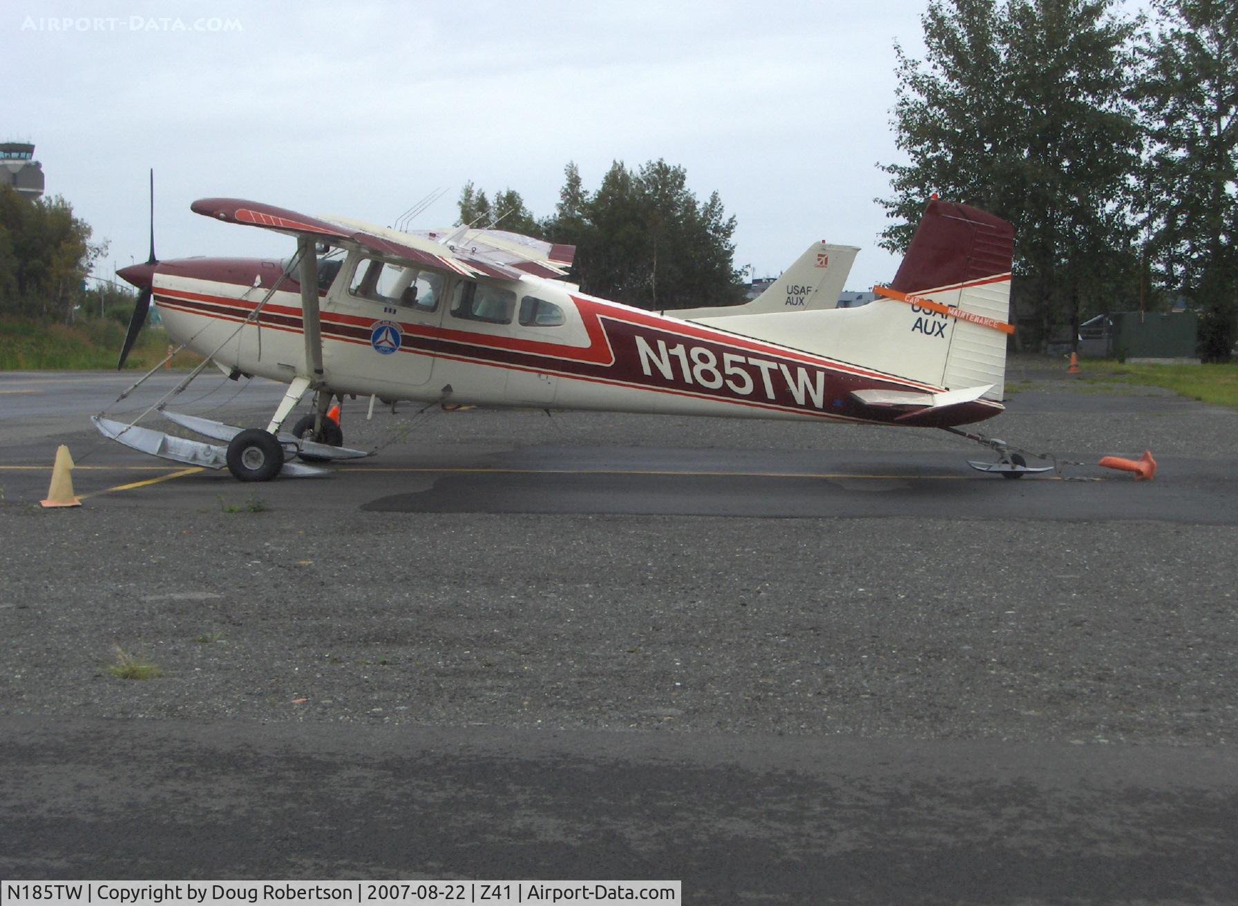 N185TW, 1979 Cessna A185F Skywagon 185 C/N 18503945, 1979 Cessna A185F SKYWAGON, Continental IO-520 300 Hp, of USAF Auxiliary Civil Air Patrol, on SKIS, Note: Substantial rudder gust lock