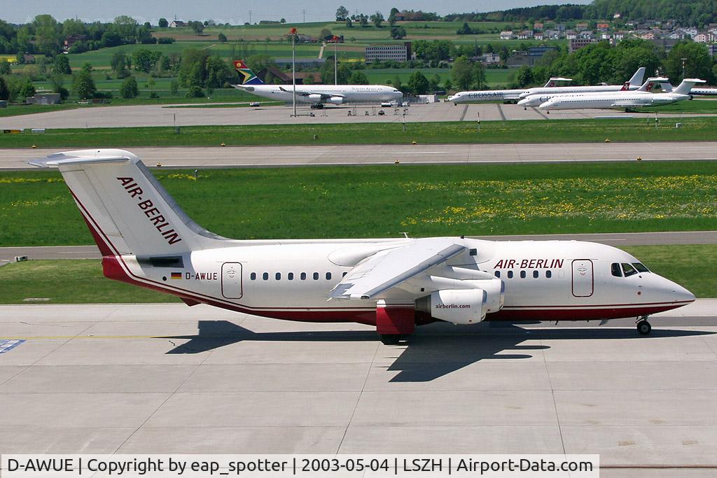 D-AWUE, 1986 British Aerospace BAe.146-200 C/N E2050, departing to Duesseldorf