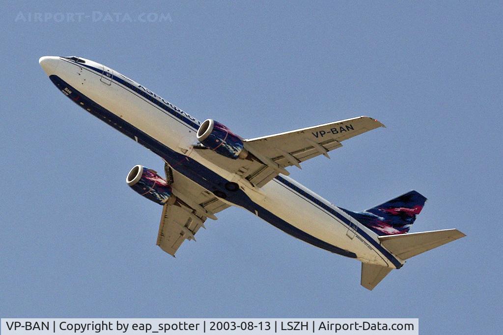 VP-BAN, 1998 Boeing 737-4M0 C/N 29206, after takeoff departing MOW