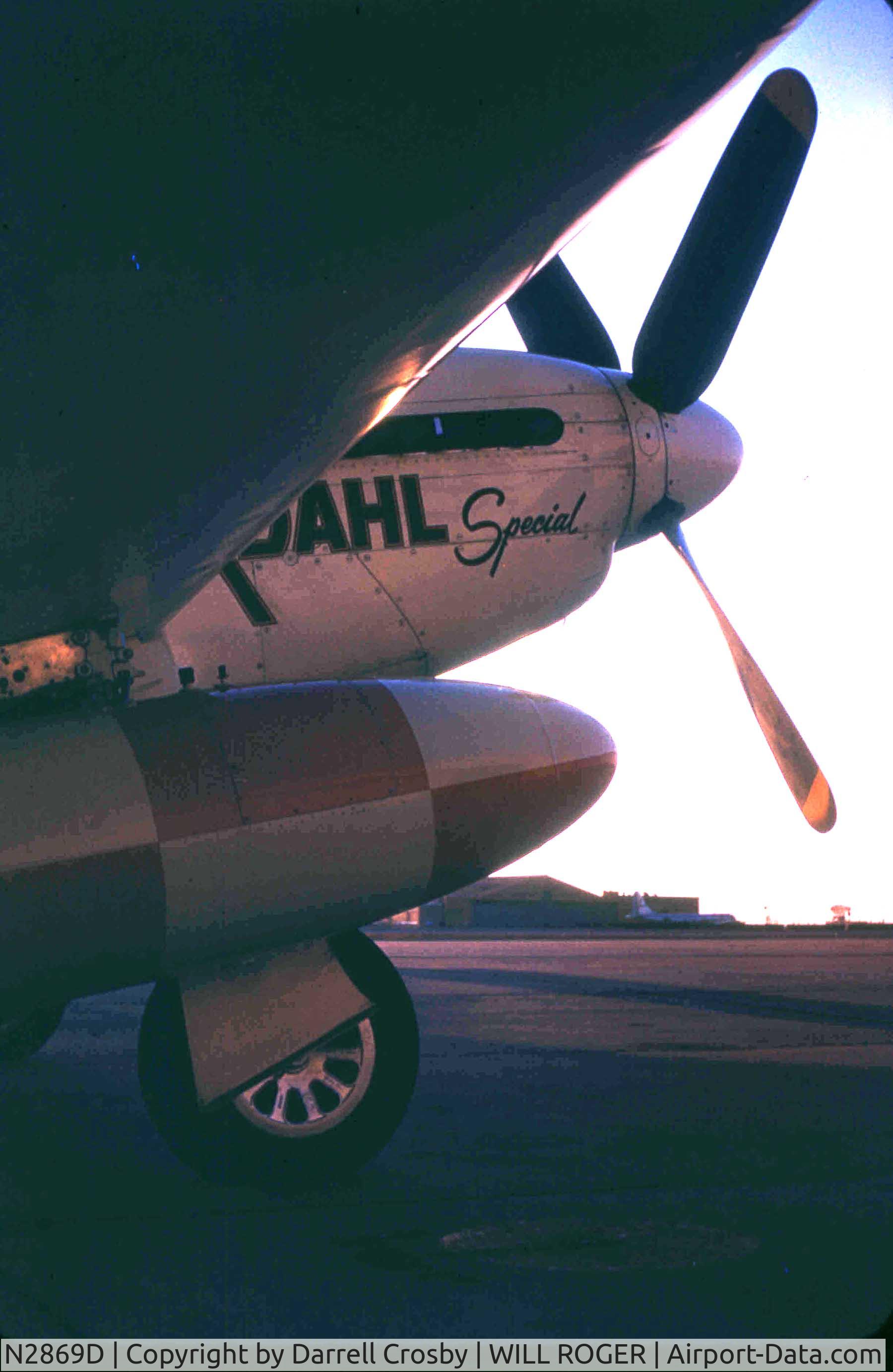 N2869D, 1944 North American P-51D Mustang C/N 124-44246 (44-84390), I had gone to Catlin Aviation at Will Rogers World Airport in Oklahoma City when I saw this beautiful P-51D and took this photo with my old Argus C3 which I had with me at the time.
