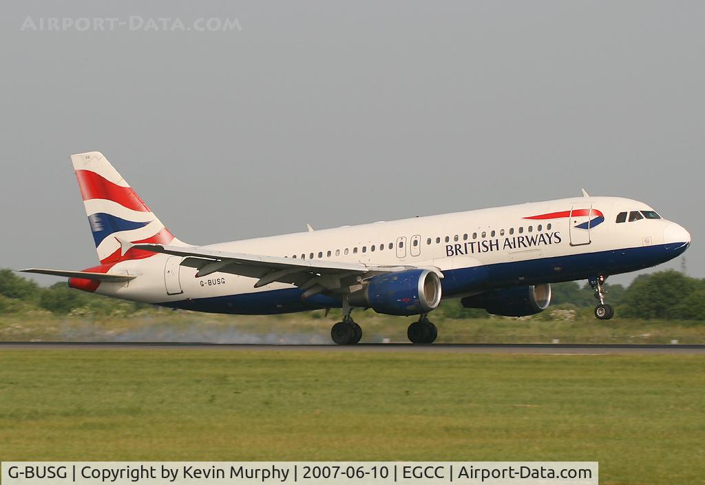 G-BUSG, 1989 Airbus A320-211 C/N 039, Smokey touchdown for this BA Bus