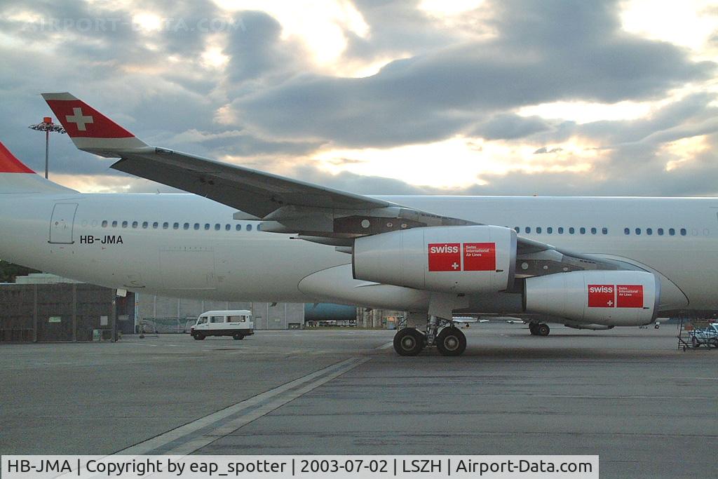 HB-JMA, 2003 Airbus A340-313 C/N 538, close up right wing